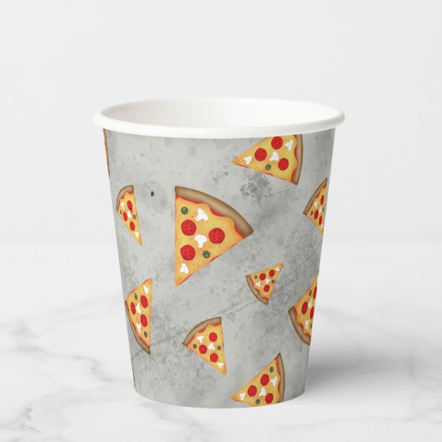 Cool pizza slices vintage grey pattern paper cups (Front)