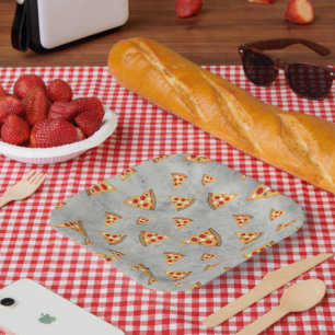 Cool pizza slices vintage grey pattern paper plate