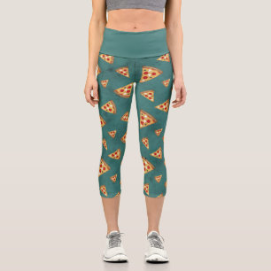 Cool pizza slices vintage teal pattern capri leggings