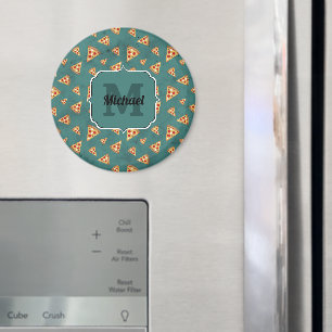 Cool pizza slices vintage teal pattern Monogram Magnet