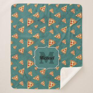 Cool pizza slices vintage teal pattern Monogram Sherpa Blanket