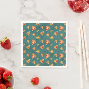 Cool pizza slices vintage teal pattern napkin