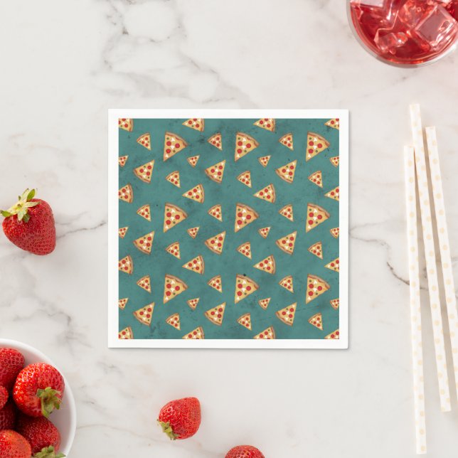 Cool pizza slices vintage teal pattern napkin (Insitu)