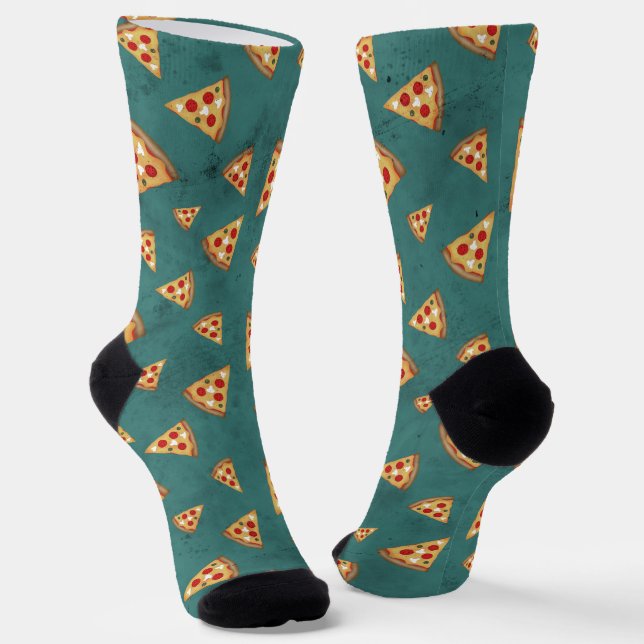 Cool pizza slices vintage teal pattern socks (Angled)