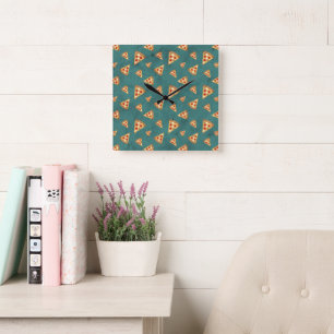 Cool pizza slices vintage teal pattern square wall clock