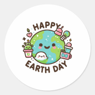 Cool Planet Earth Day Birthday Saying Happy Earth  Classic Round Sticker