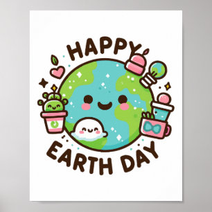 Cool Planet Earth Day Birthday Saying Happy Earth  Poster