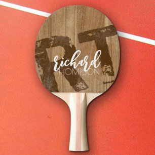 Cool Player Monogram (name + initials) aged wood Ping Pong Paddle