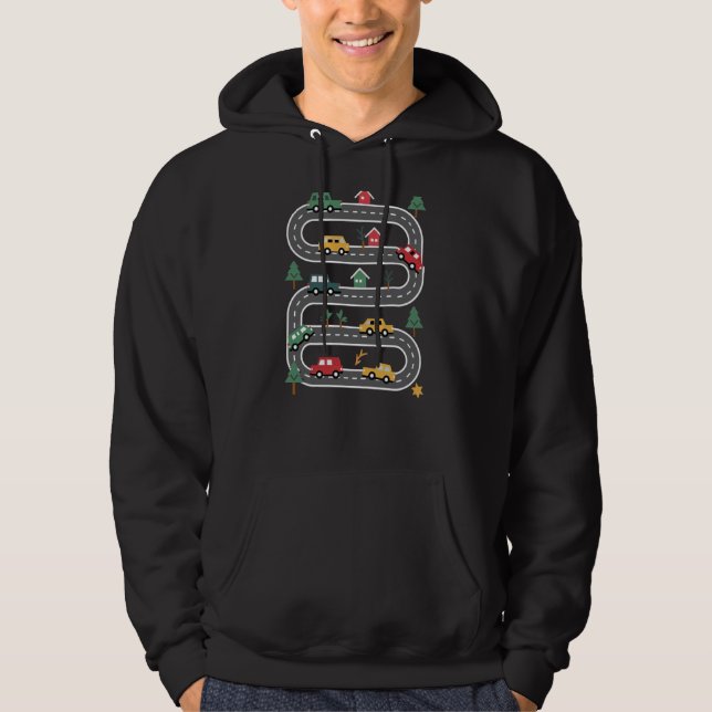 Cool Playmat Kid Car Race Track On Back Dad Racing Hoodie (Front)