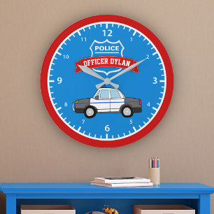 Cool Police Car Personalized Name Kids Room Large Clock