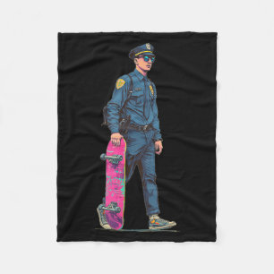 Cool Police Man with Colourful Skateboard Costume Fleece Blanket