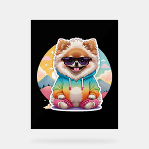 Cool Pomeranian in Rainbow Hoodie Acrylic Sign