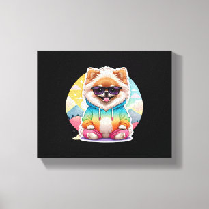 Cool Pomeranian in Rainbow Hoodie Canvas Print