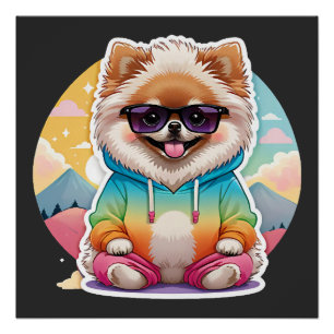 Cool Pomeranian in Rainbow Hoodie Poster