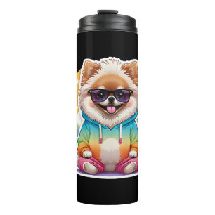 Cool Pomeranian in Rainbow Hoodie Thermal Tumbler