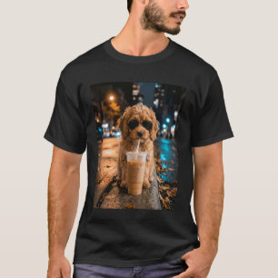 Cool Poodle Puppy Iced Coffee City Street Sunglass T-Shirt