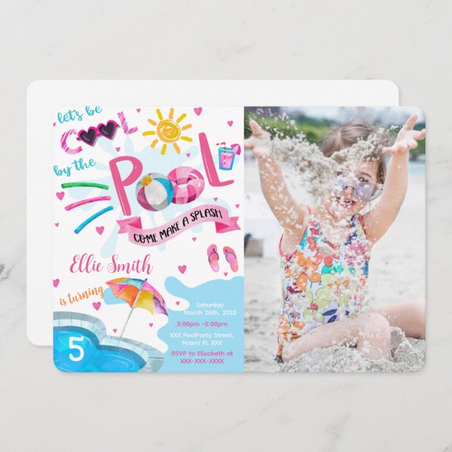 Cool Pool Birthday Photo Invitation (Front/Back)