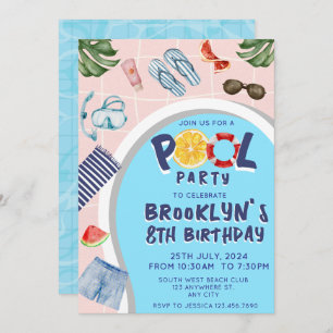 Cool Pool Party Birthday Invitation