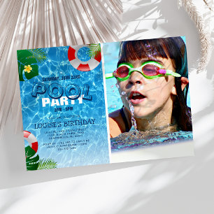 Cool Pool Party Photo Swimming Birthday Invitation