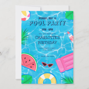 Cool Pool Party   Swimming Birthday Invitation