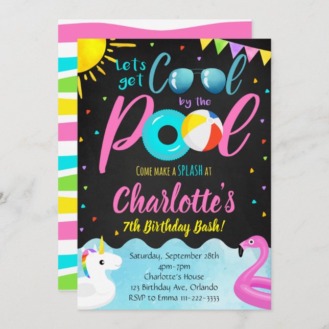 Cool Pool Party Swimming Birthday Invitation (Front/Back)