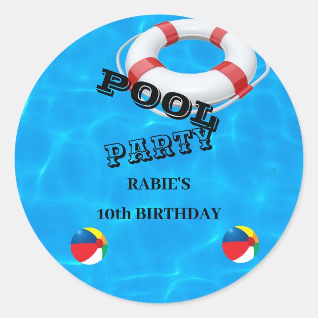 Cool Pool Party | Swimming birthday Invitation Classic Round Sticker (Front)