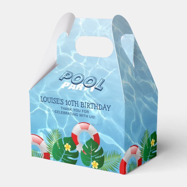 Cool Pool Party Tropical Swimming Birthday Favour Box (Front Side)