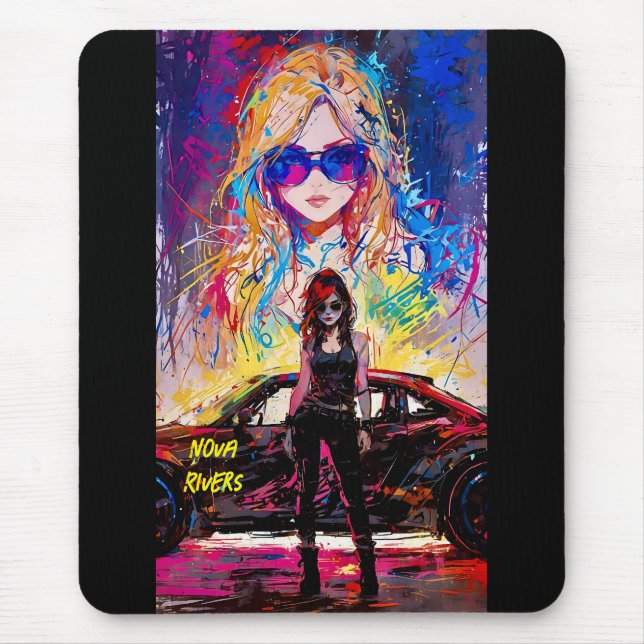 Cool Pop Art anime female race car driver editable Mouse Pad (Front)