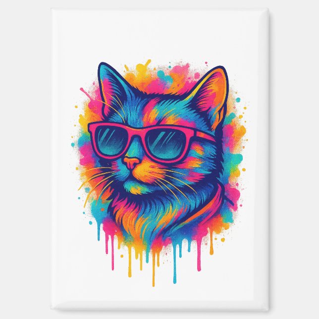 Cool Pop-Art Cat with Sunglasses Magnet (Front)