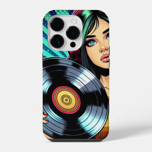 Cool Pop Art Comic Style Girl with Vinyl Album iPhone 14 Pro Case