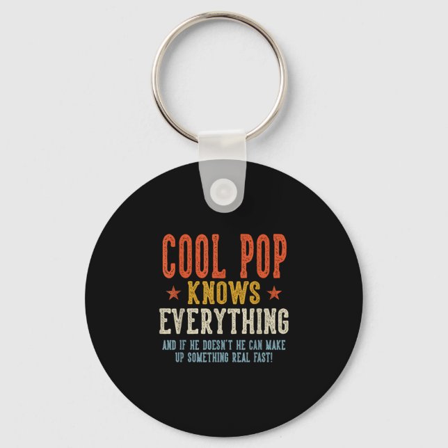 Cool pop knows everything father's day retro key ring (Front)