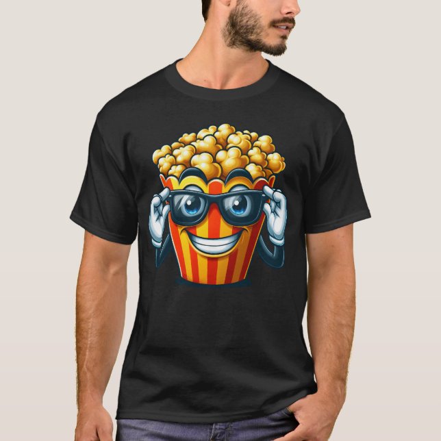 Cool Popcorn Cartoon Sunglasses Cinema retro T-Shirt (Front)