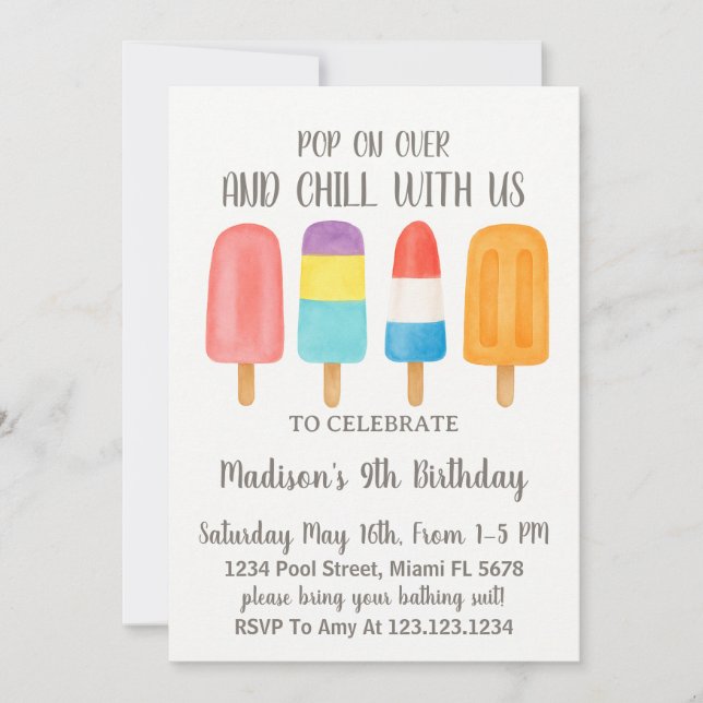Cool Popsicle Birthday Invitation (Front)