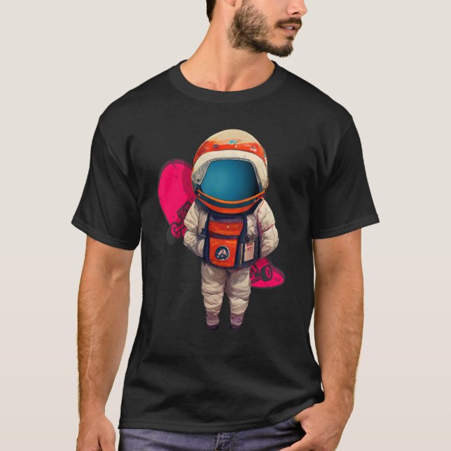 Cool Pose Astronaut With Skateboard T-Shirt (Front)