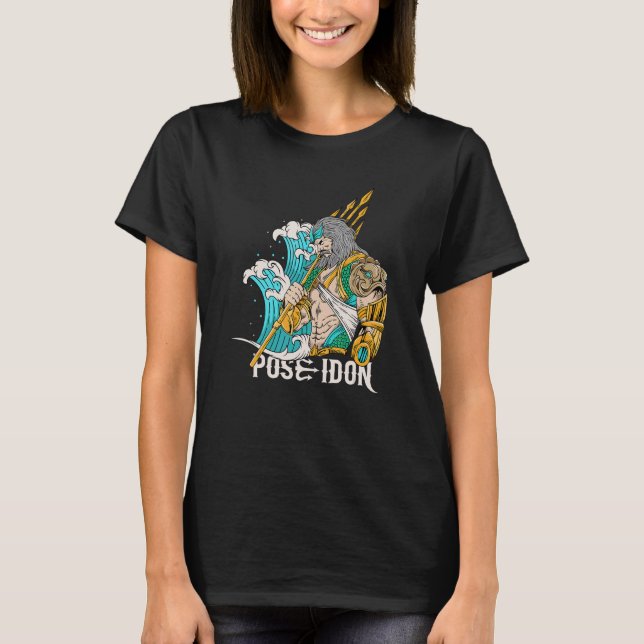 Cool Poseidon God Of The Sea in Ancient Greek Reli T-Shirt (Front)