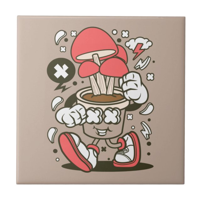Cool Potted Mushroom Character Cartoon Tile (Front)