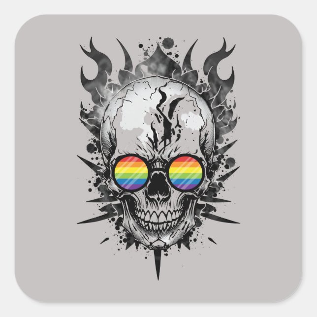 Cool Pride skull flames rainbow sticker (Front)