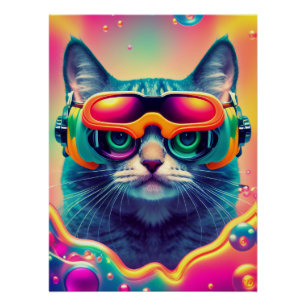 Cool Psychedelic Psychonaut Kitty Cat Poster