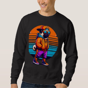 Cool Pug Dog Modern Urban Style Sunset Retro Graph Sweatshirt