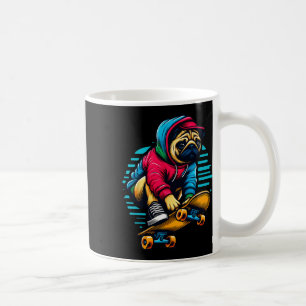 Cool Pug Dog Owner Skateboarding Illustration Art Coffee Mug