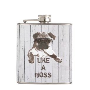 Cool Pug in Glasses Like a Boss Flask