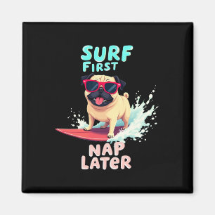 Cool Pug Surfing Dog Magnet