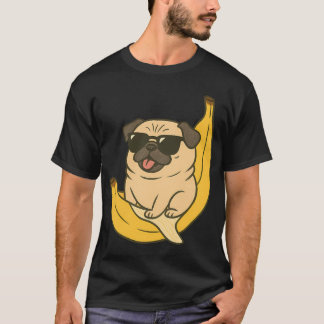 Cool Pug with Sunglasses on Banana - Funny Dog Cut T-Shirt