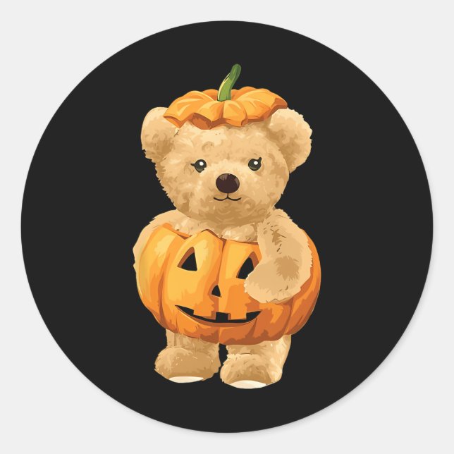 Cool Pumpkin And Bear For Halloween  Classic Round Sticker (Front)