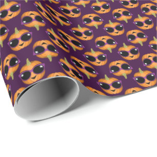 Cool Pumpkin Wearing Retro Cat Sunglasses Pattern Wrapping Paper