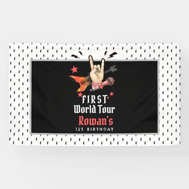 Cool Punk Rockstar First Birthday  Banner (Horizontal)