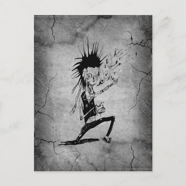 Cool punk zombie grey cracked wall black grey postcard (Front)