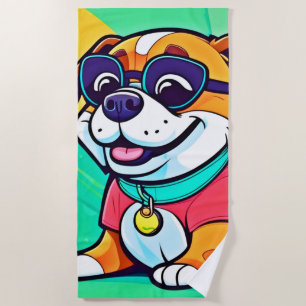 Cool Pup Cartoon Style Artwork Beach Towel