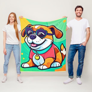 Cool Pup Cartoon Style Artwork Fleece Blanket