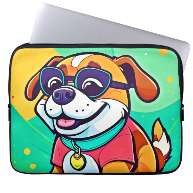 Cool Pup Cartoon Style Artwork Laptop Sleeve (Front)